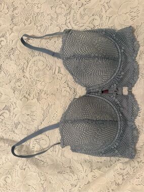 Adore Me Dusty Blue Crochet Lace Underwire Bra